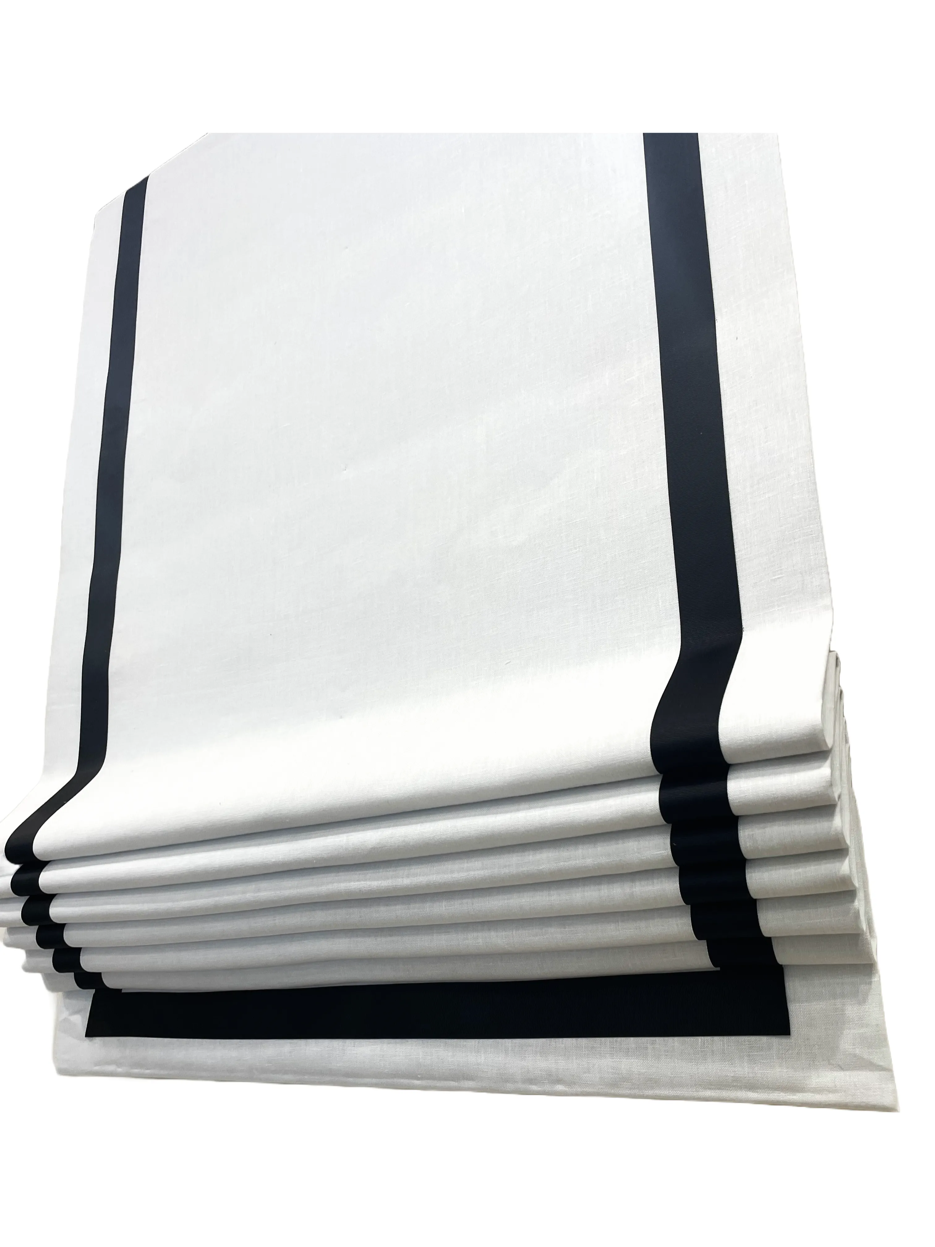 100% Natural Linen Flat Roman Shade with boarder Black Trim/CL1010
