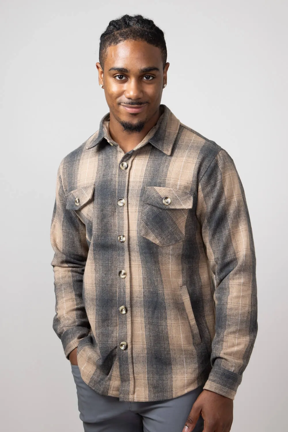 1897 Original Plaid Shirt Jacket for Men in Beige | 5PJ7445M-BEIGE