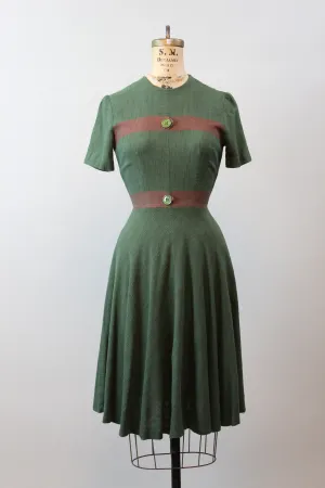 1940s OLIVE and RED button dress xxs | new winter