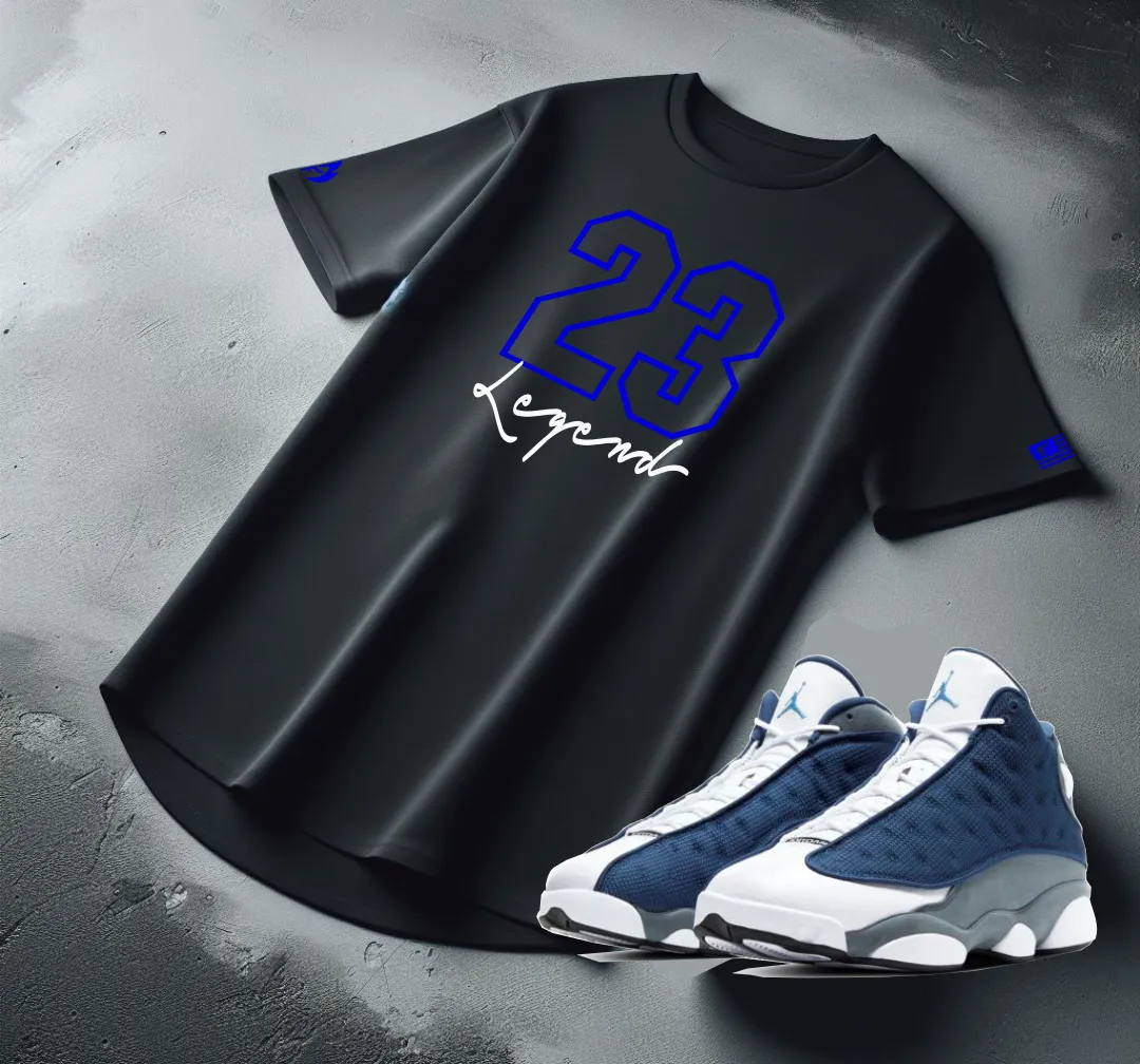 23 Legend Black Sneaker T-Shirt To Match Air Jordan Retro 13 Hyper Royal Men's Tee Fire!🔥
