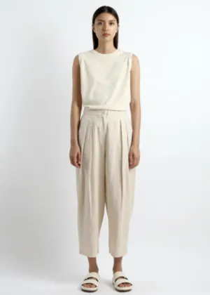 7115 by Szeki Sand Linen Summer Pleated Trouser