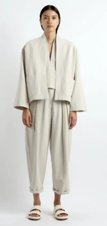 7115 by Szeki Sand Linen Summer Pleated Trouser