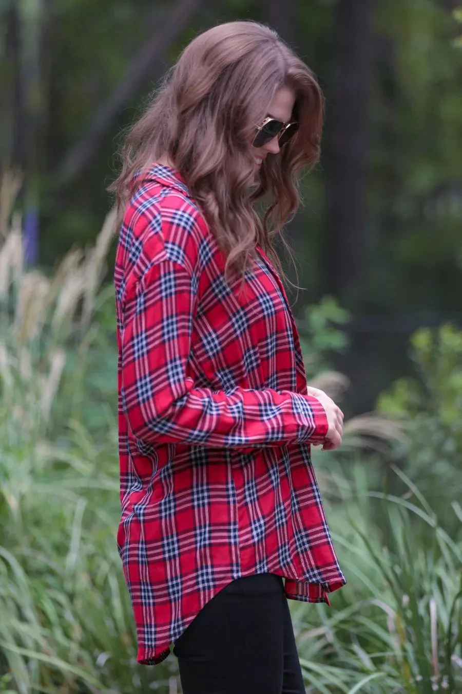 Aaron Plaid Button Top