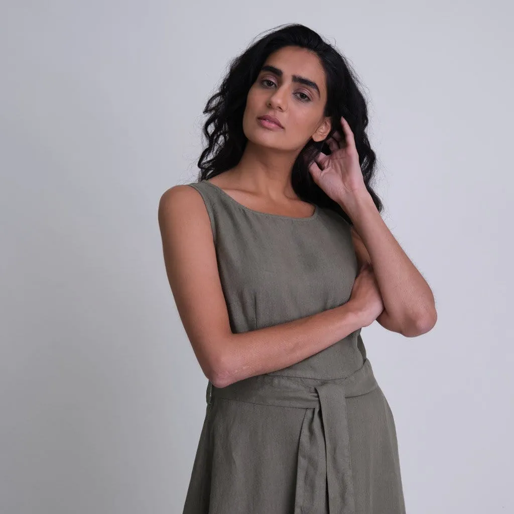Adelia Linen Swing Dress | Olive