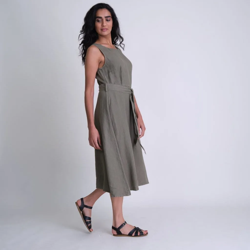 Adelia Linen Swing Dress | Olive