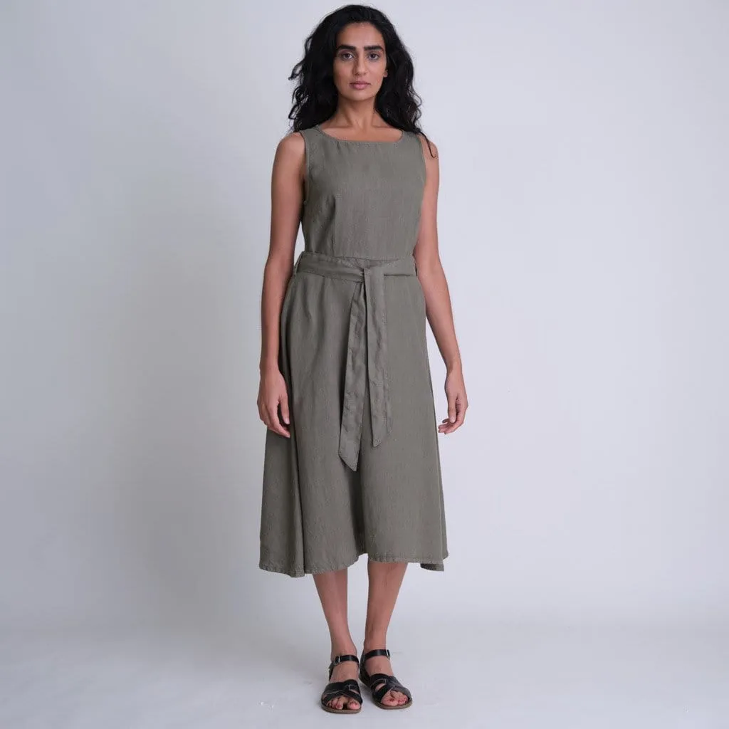 Adelia Linen Swing Dress | Olive