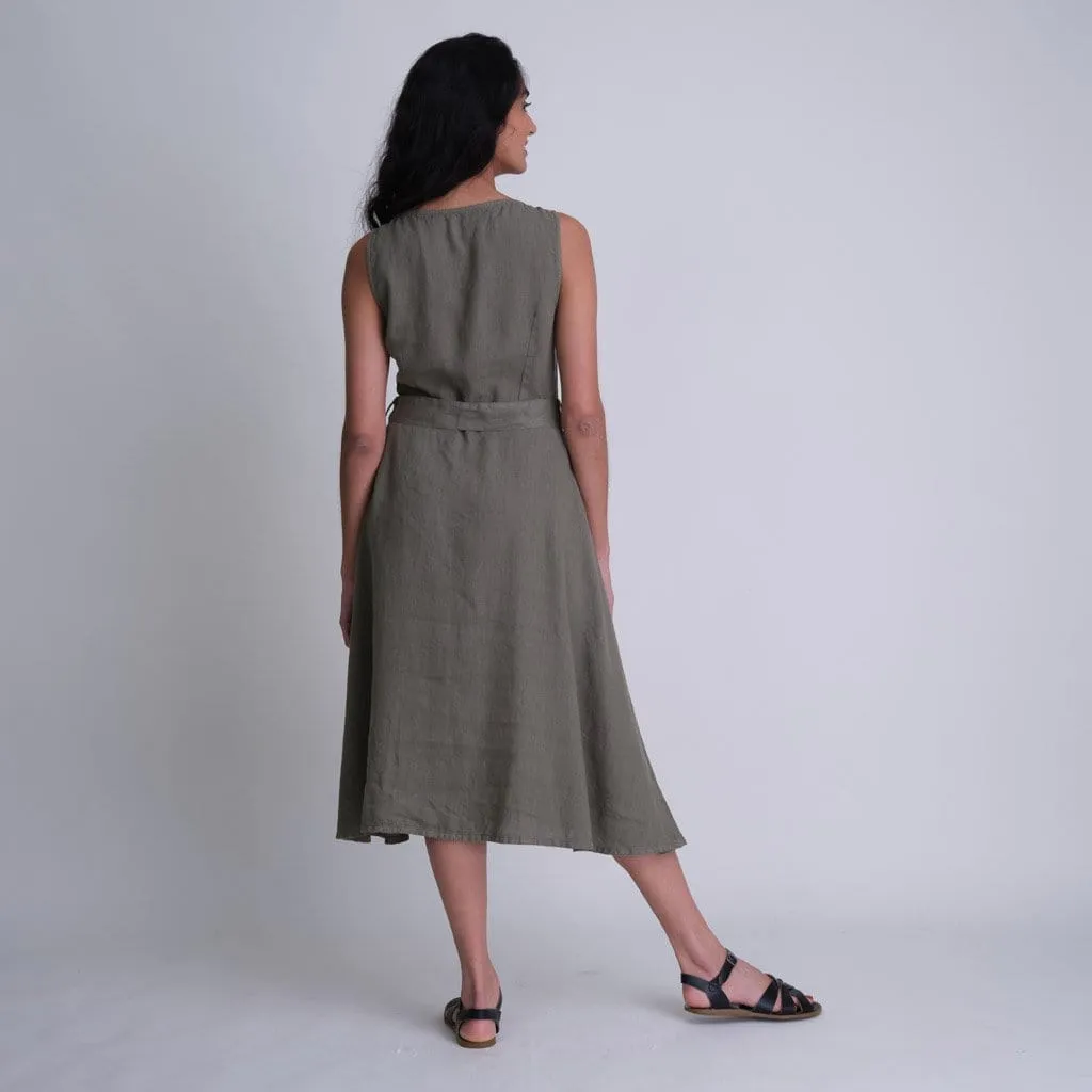 Adelia Linen Swing Dress | Olive