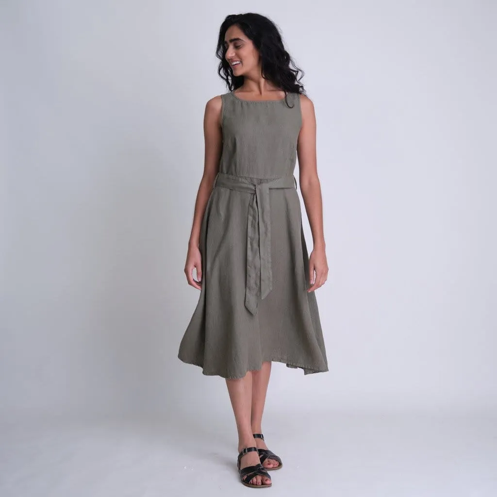 Adelia Linen Swing Dress | Olive