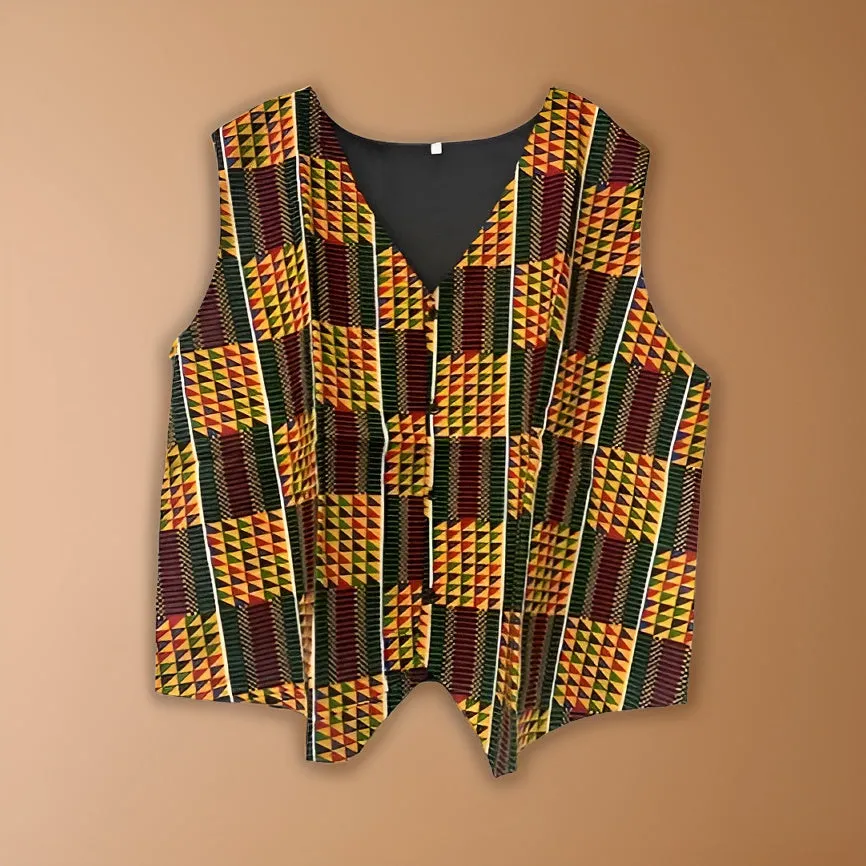 African Kente Print Vest Jacket