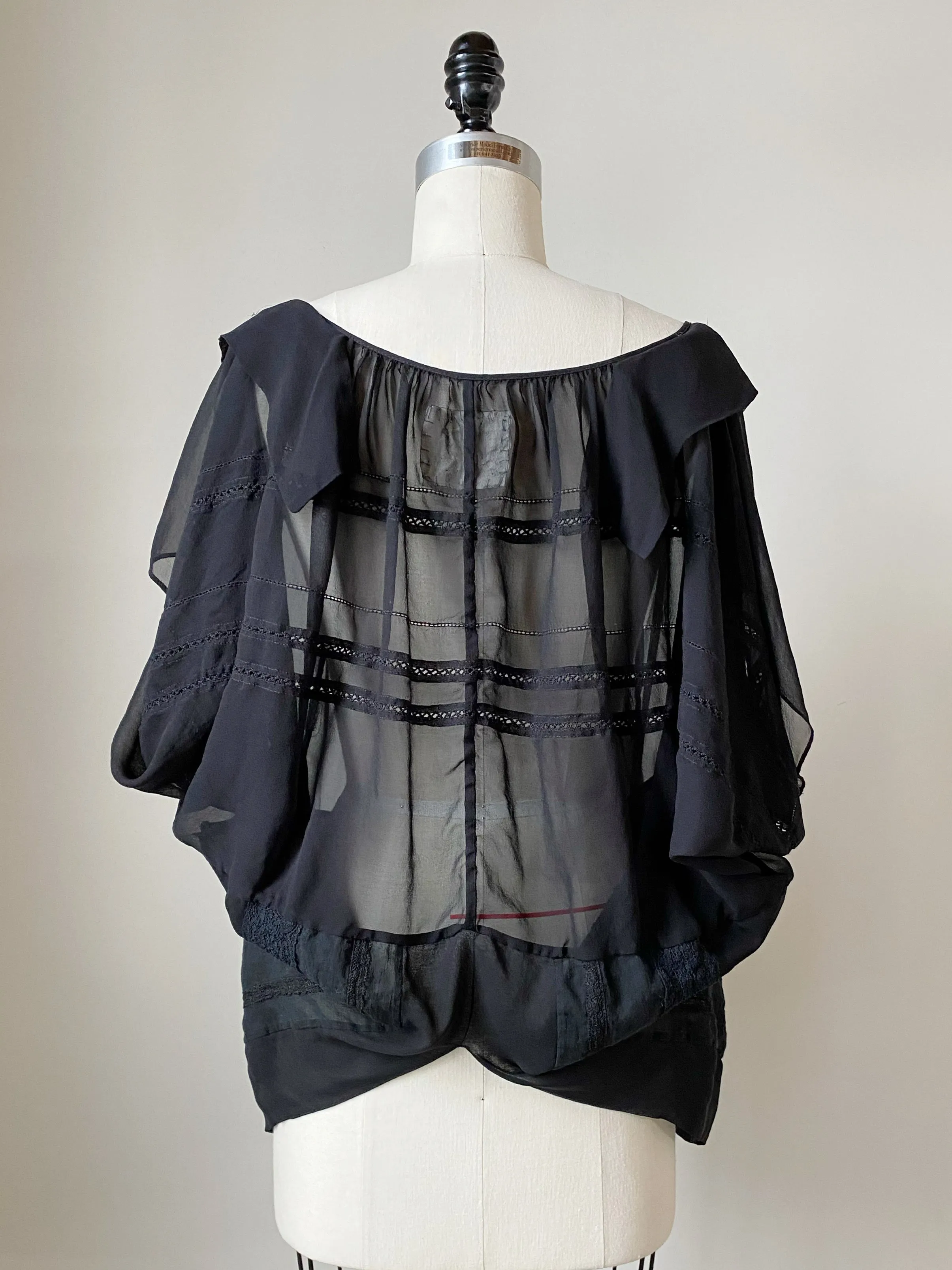archive abstract vintage silk chiffon and lace cocoon top