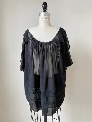 archive abstract vintage silk chiffon and lace cocoon top