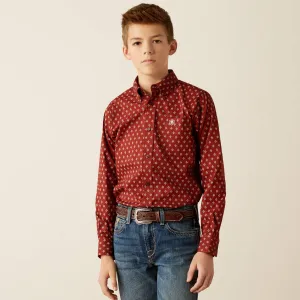 Ariat Pax Classic Fit Burgundy Diamond Print Button-Down Shirt for Boys