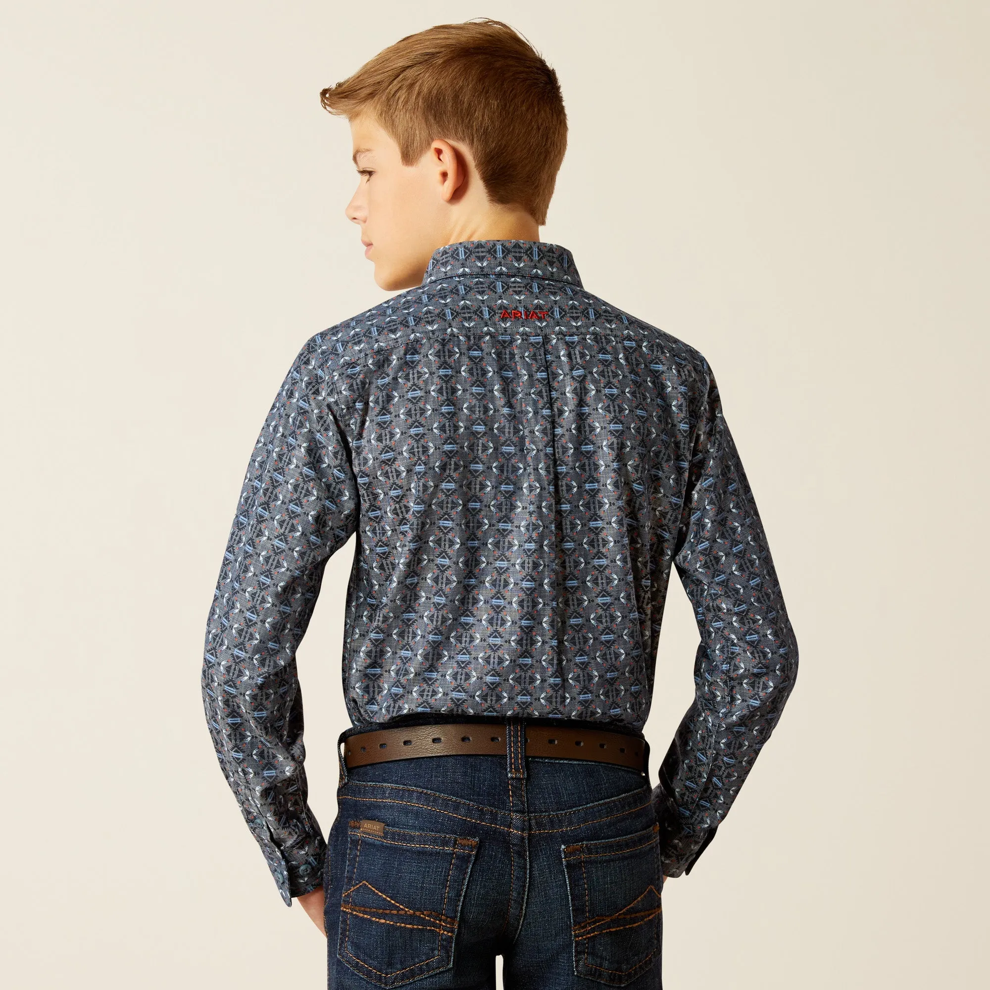 Ariat Rochard Blue Aztec Print Button-Down Shirt for Boys