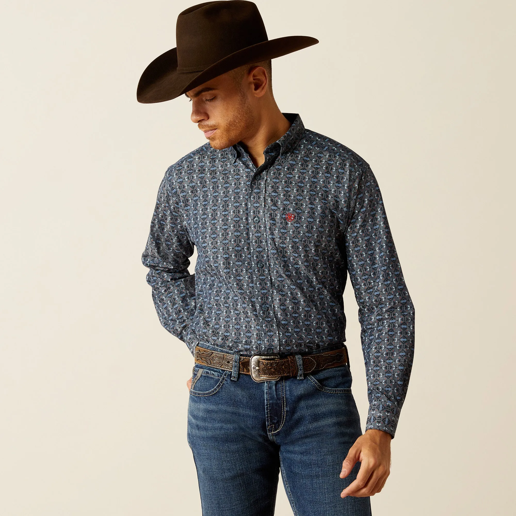 Ariat Rochard Blue Aztec Print Button-Down Shirt for Boys