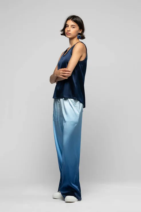 BAIMY WIDE LEG SILK PANT - BLUE TIE-DYE