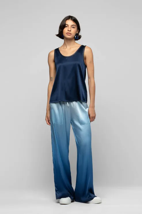 BAIMY WIDE LEG SILK PANT - BLUE TIE-DYE