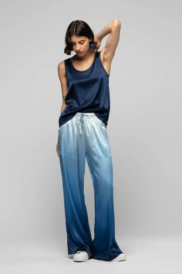 BAIMY WIDE LEG SILK PANT - BLUE TIE-DYE