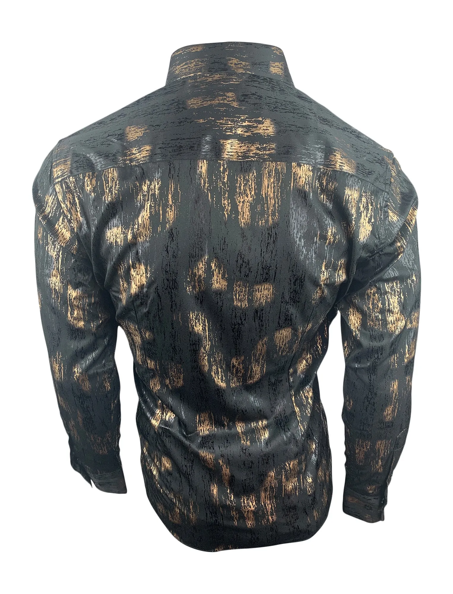 Barabas Men's Black & Gold Long Sleeve Casual Button Up Shirt
