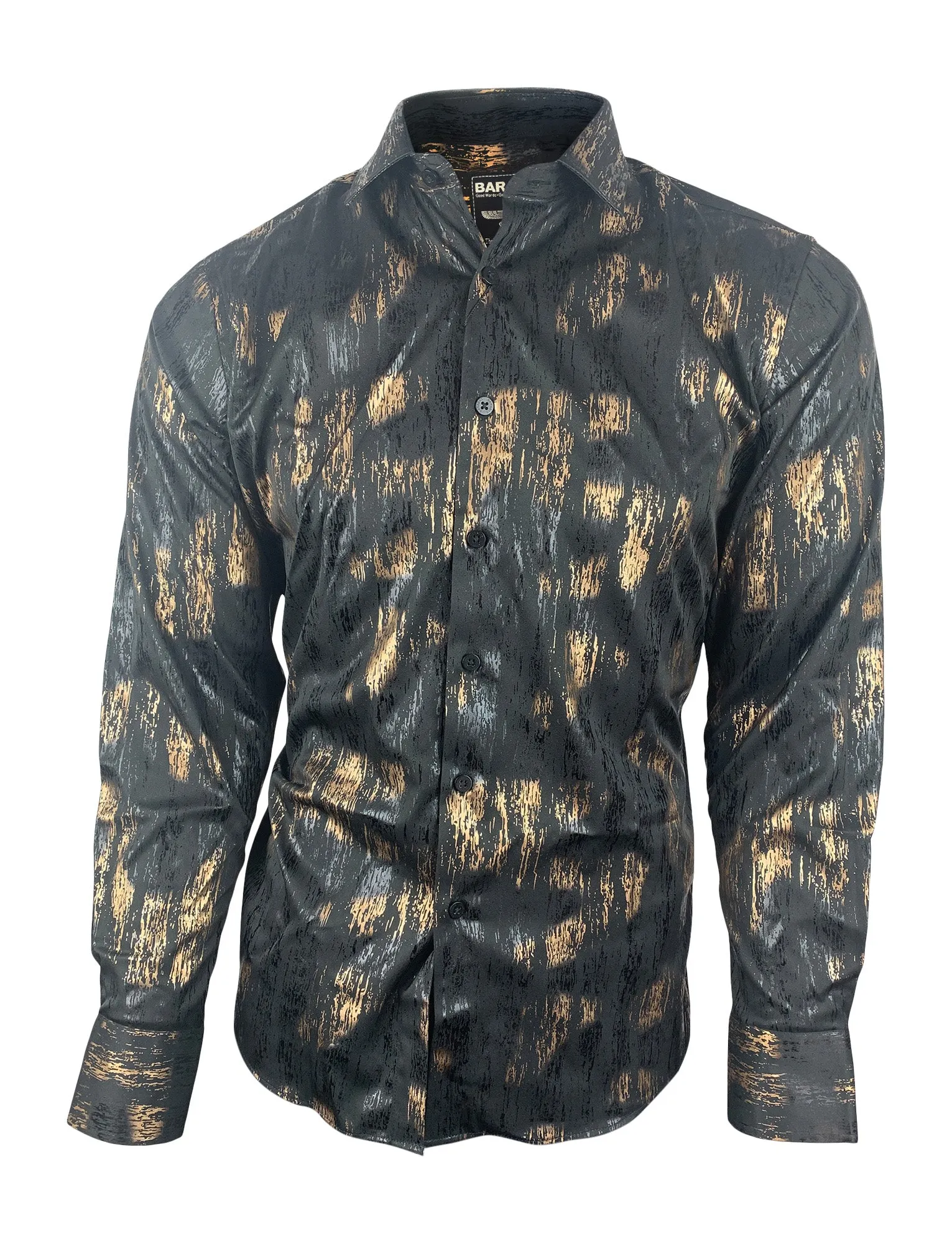 Barabas Men's Black & Gold Long Sleeve Casual Button Up Shirt
