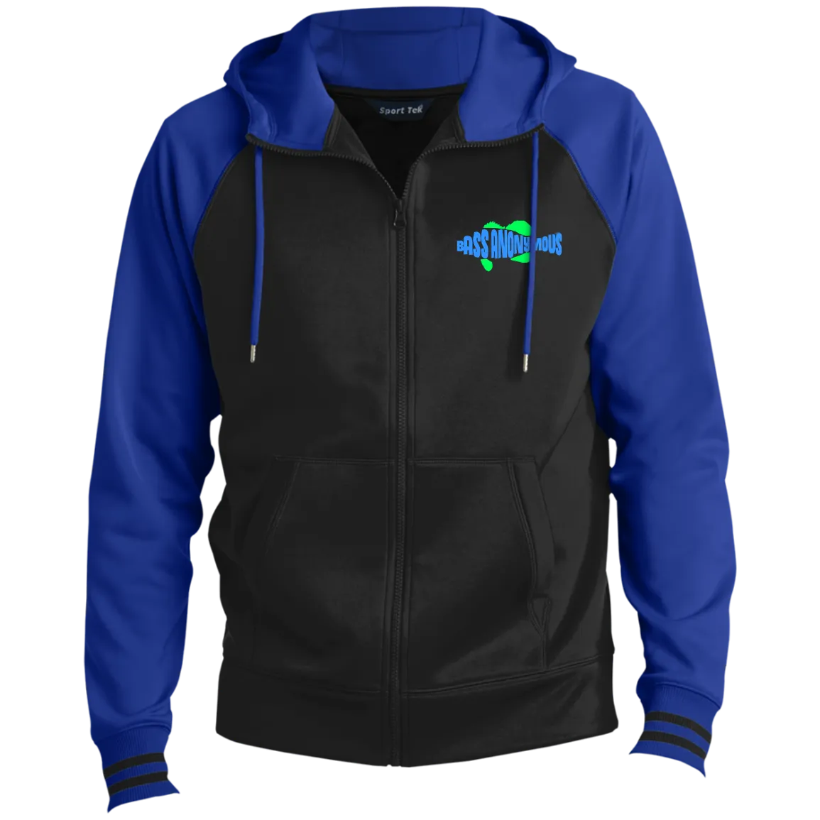 Bass Anonymous Men's Sport-Wick® Full-Zip Hooded Jacket w Blue/Kiwi Embroidered Swimlogo