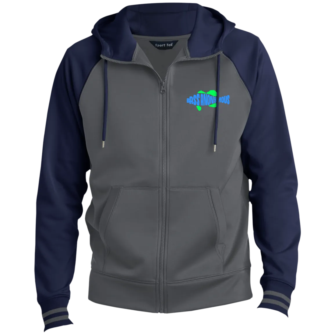 Bass Anonymous Men's Sport-Wick® Full-Zip Hooded Jacket w Blue/Kiwi Embroidered Swimlogo