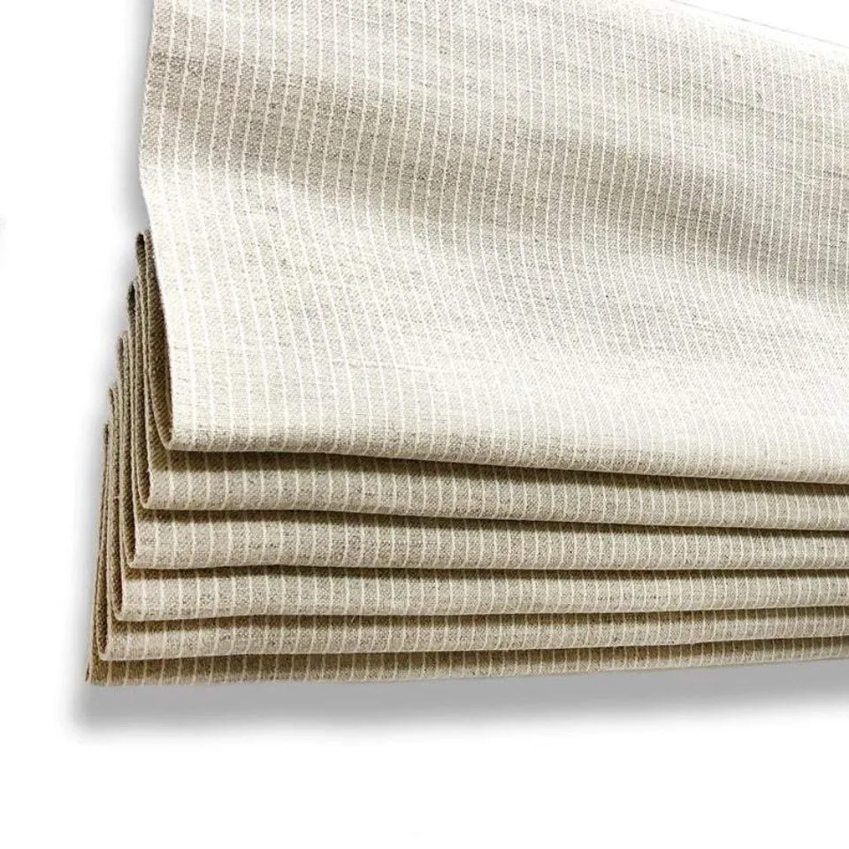 Beige ivory striped 100% Linen Casual Flat Roman Shade
