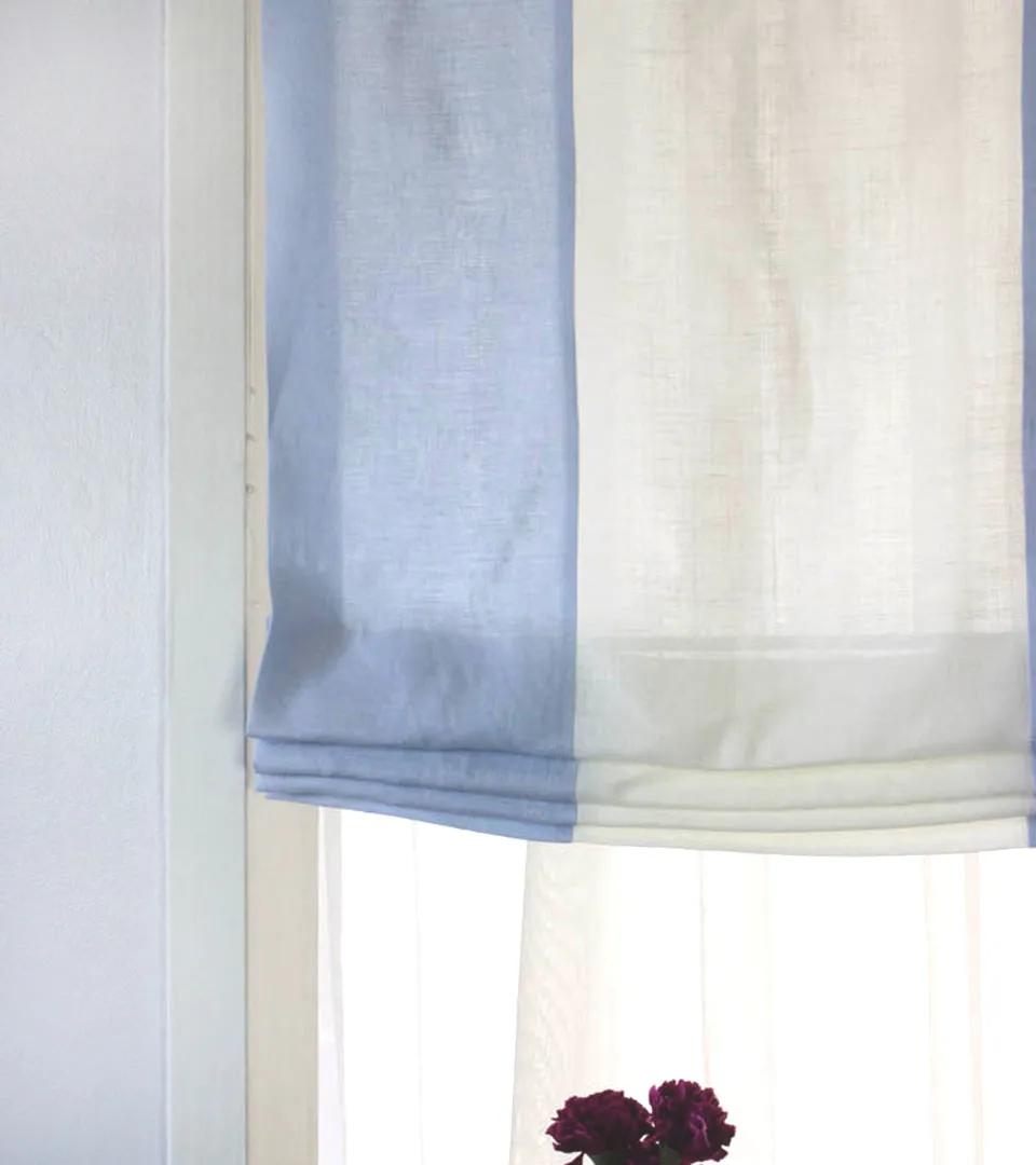 Blue & White 2 Colors Combo 100% Natural Linen Custom Relaxed Roman Shade/CL1010