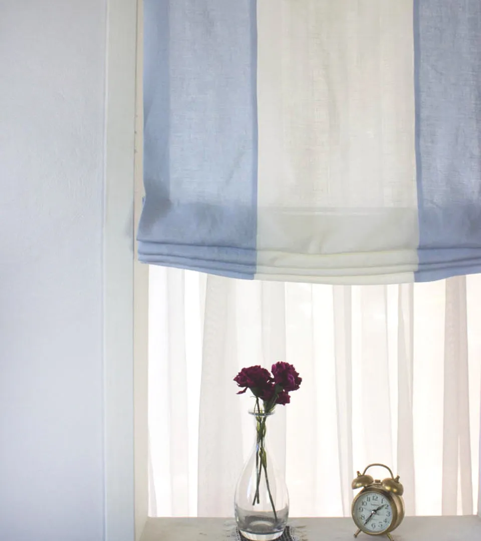 Blue & White 2 Colors Combo 100% Natural Linen Custom Relaxed Roman Shade/CL1010