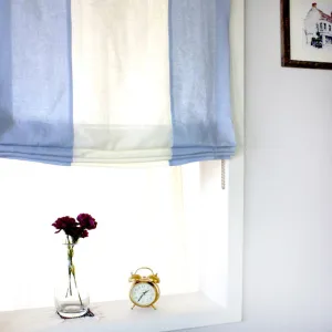 Blue & White 2 Colors Combo 100% Natural Linen Custom Relaxed Roman Shade/CL1010