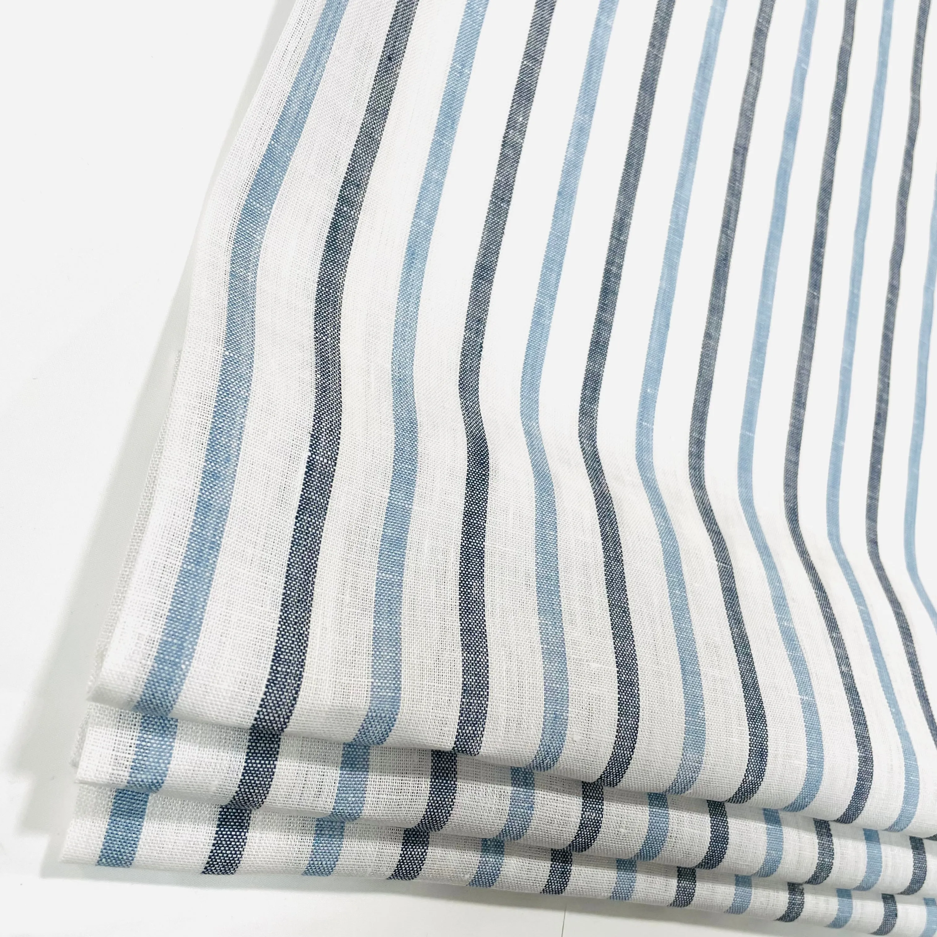 Blue Grey Striped 100% Natural Linen Flat Relaxed Casual Roman Shade/CL1046