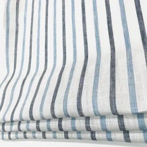 Blue Grey Striped 100% Natural Linen Flat Relaxed Casual Roman Shade/CL1046