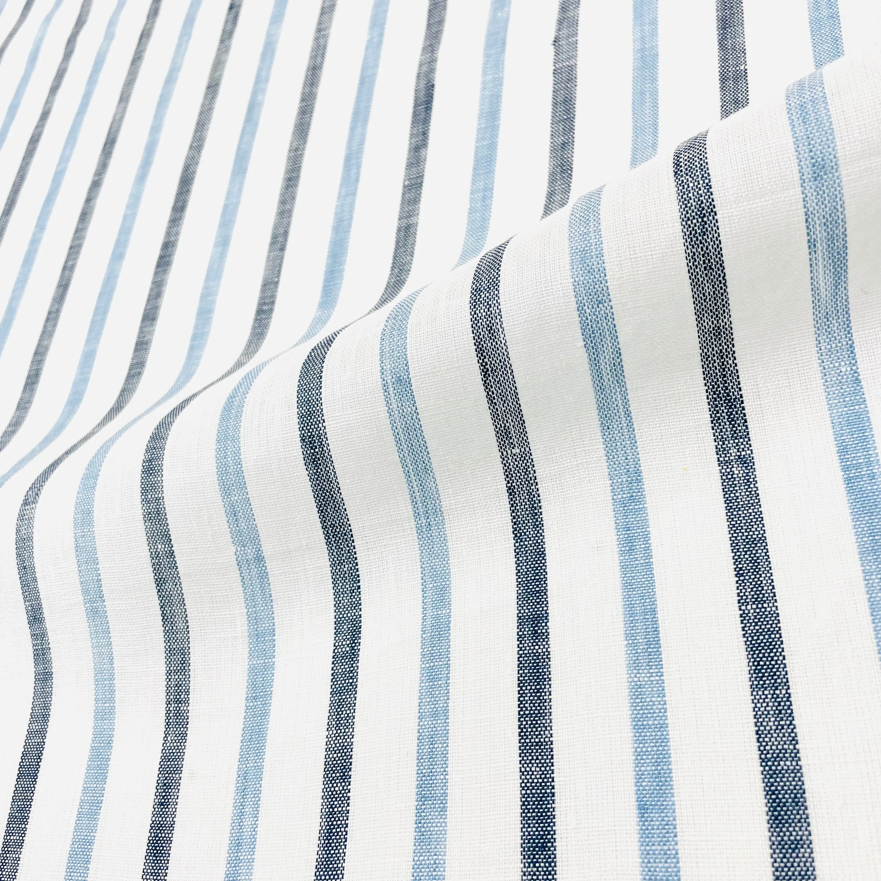 Blue Grey Striped 100% Natural Linen Flat Relaxed Casual Roman Shade/CL1046