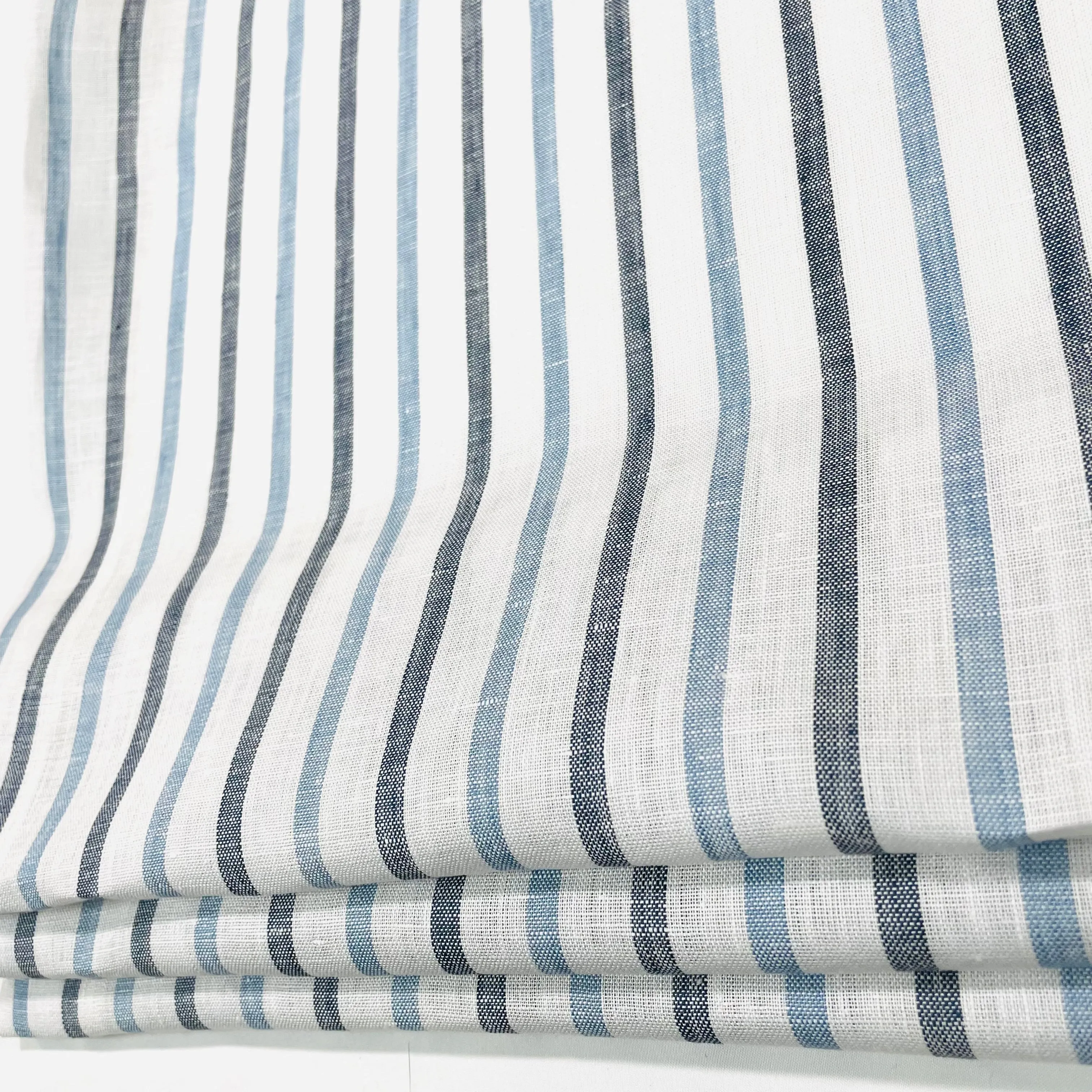 Blue Grey Striped 100% Natural Linen Flat Relaxed Casual Roman Shade/CL1046