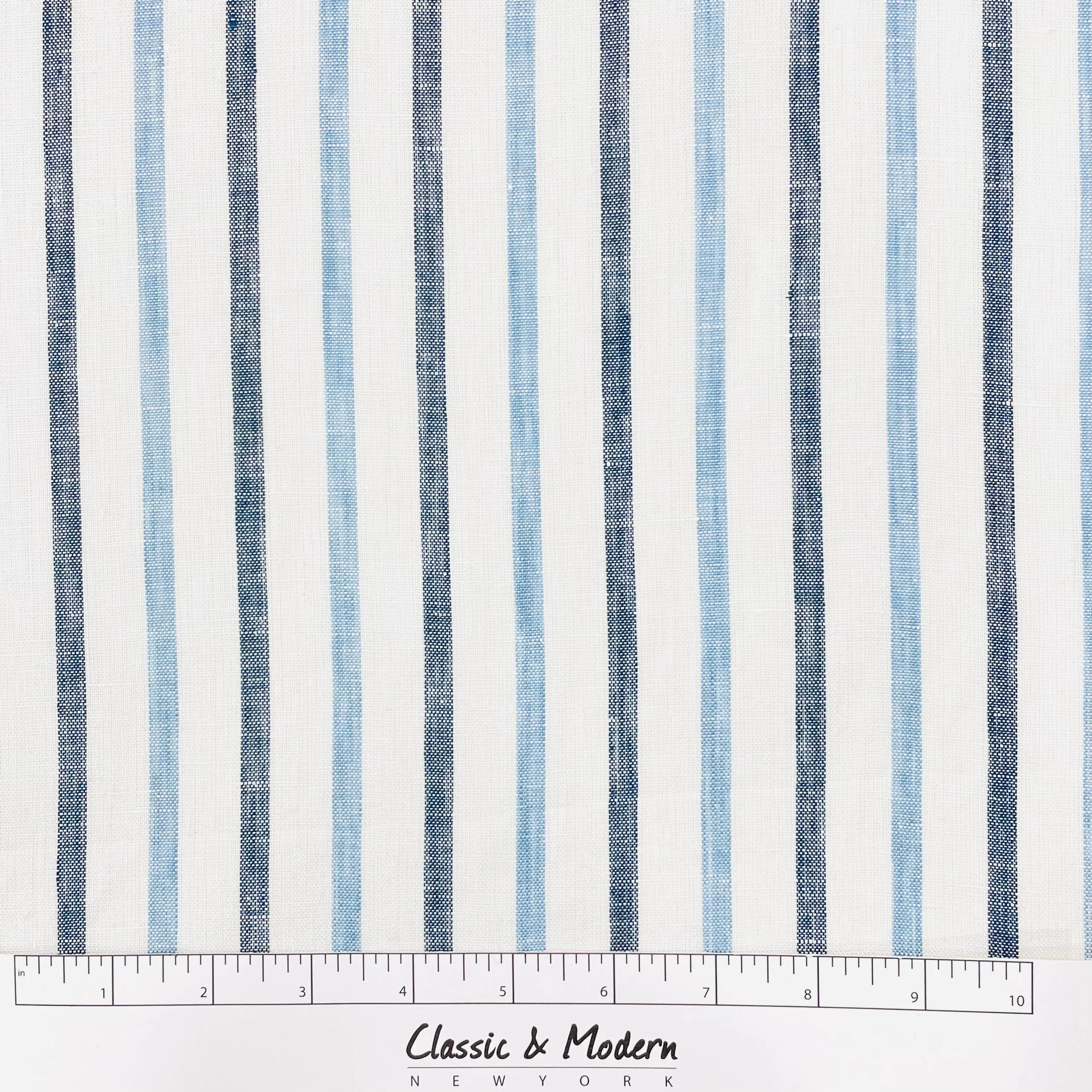 Blue Grey Striped 100% Natural Linen Flat Relaxed Casual Roman Shade/CL1046