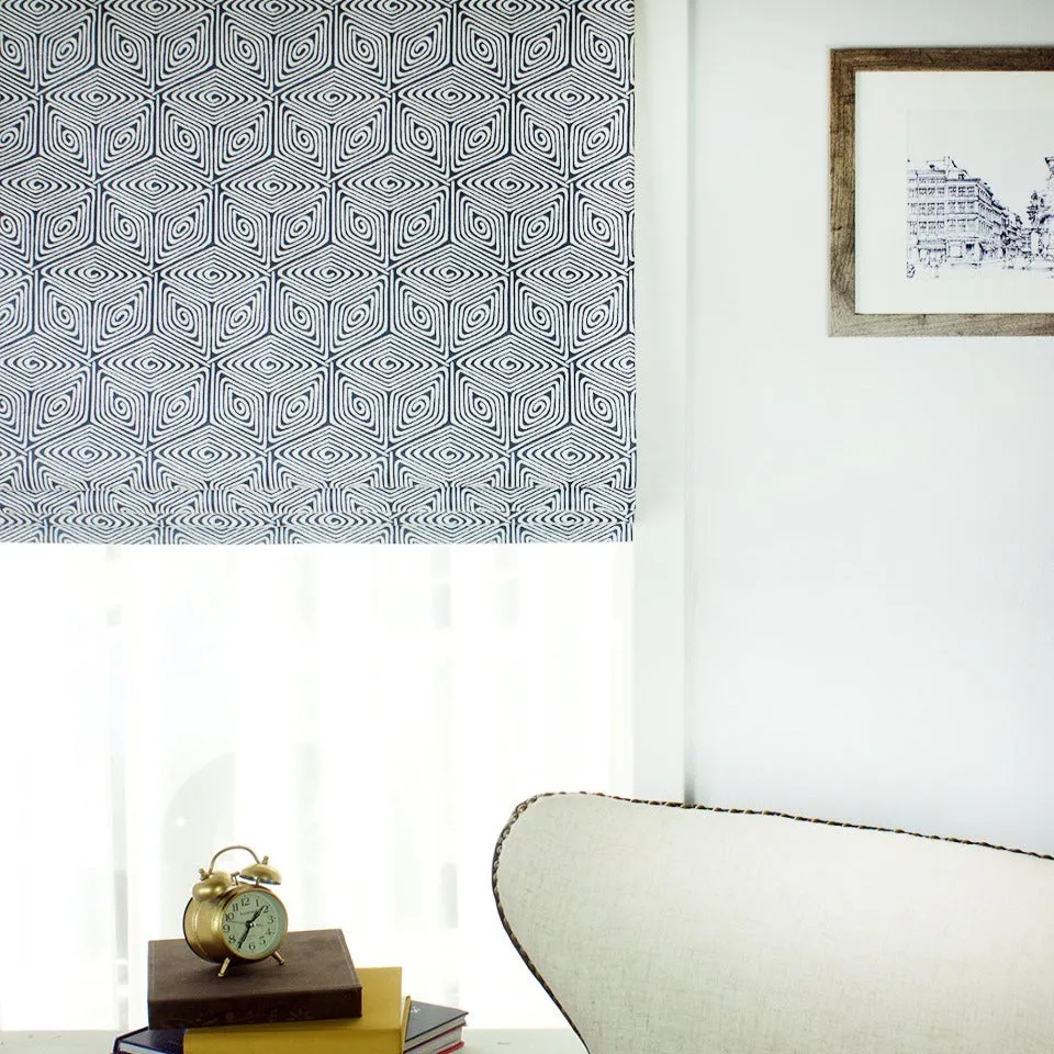 Blue/White Geometric Cubic Flat Roman Shade