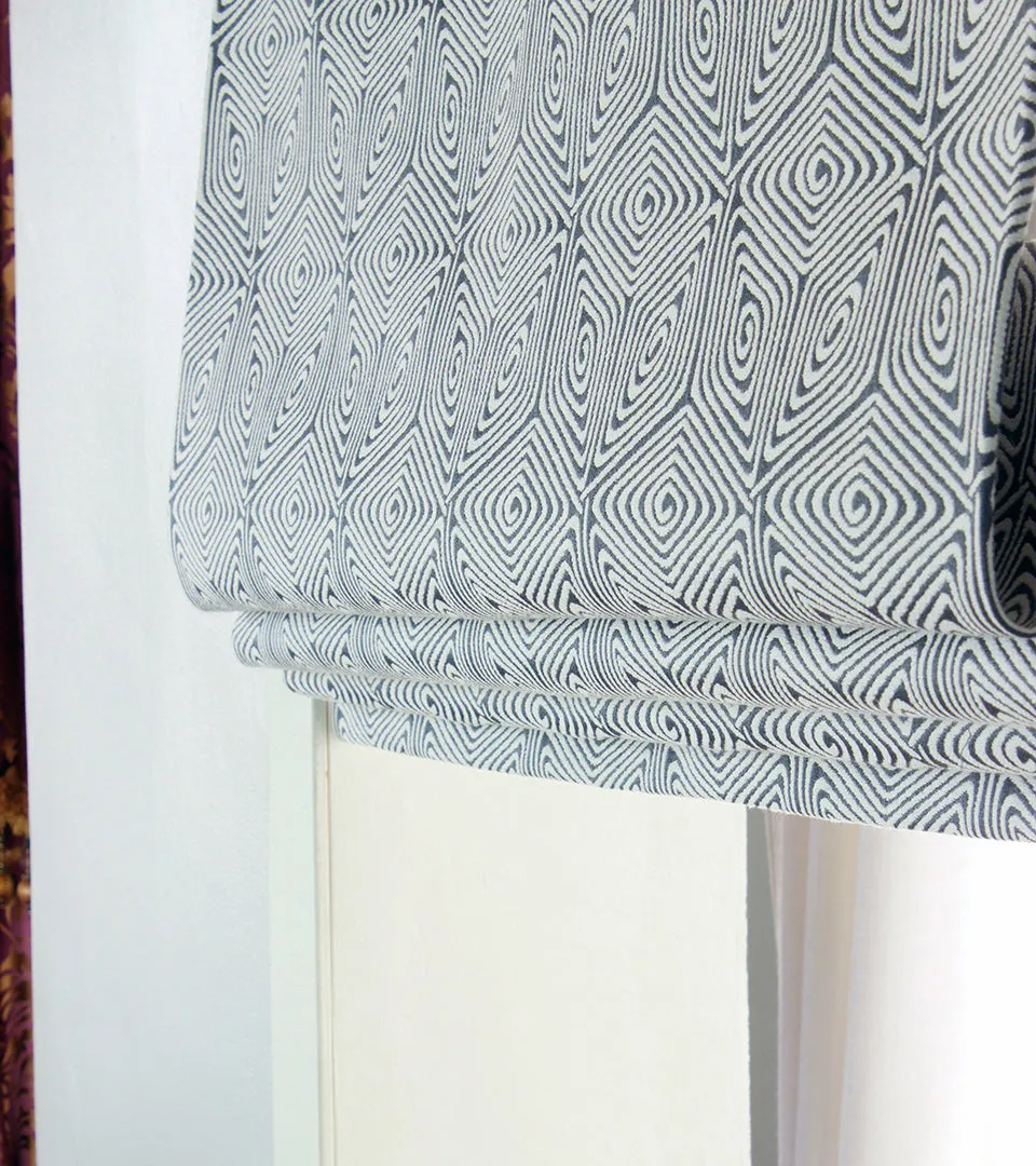 Blue/White Geometric Cubic Flat Roman Shade