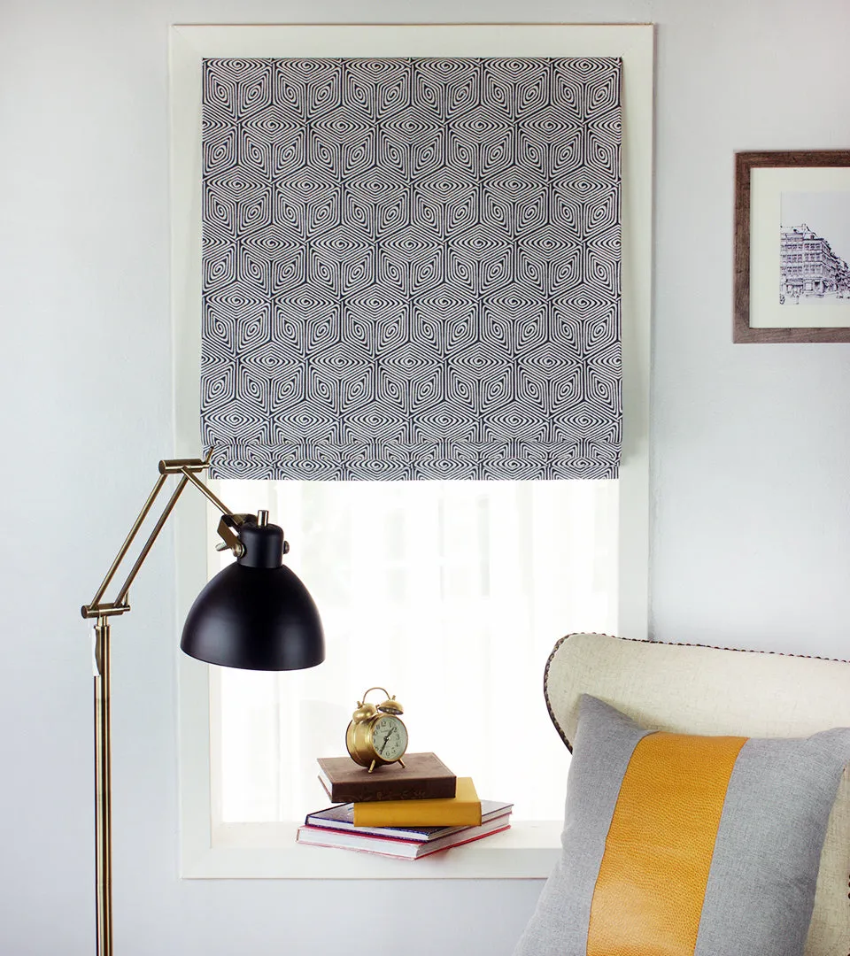 Blue/White Geometric Cubic Flat Roman Shade