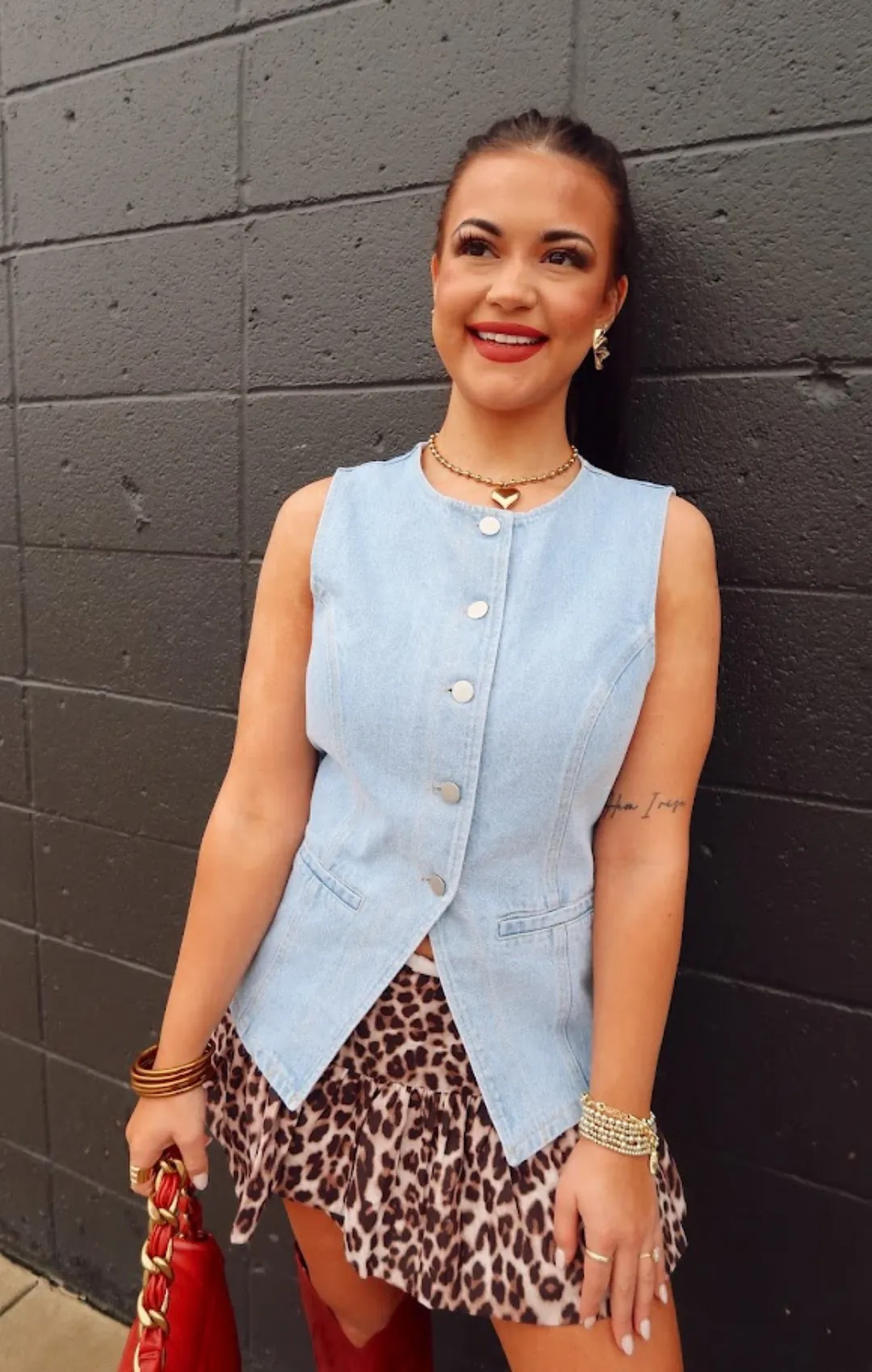 Button Front Sleeveless Denim Top