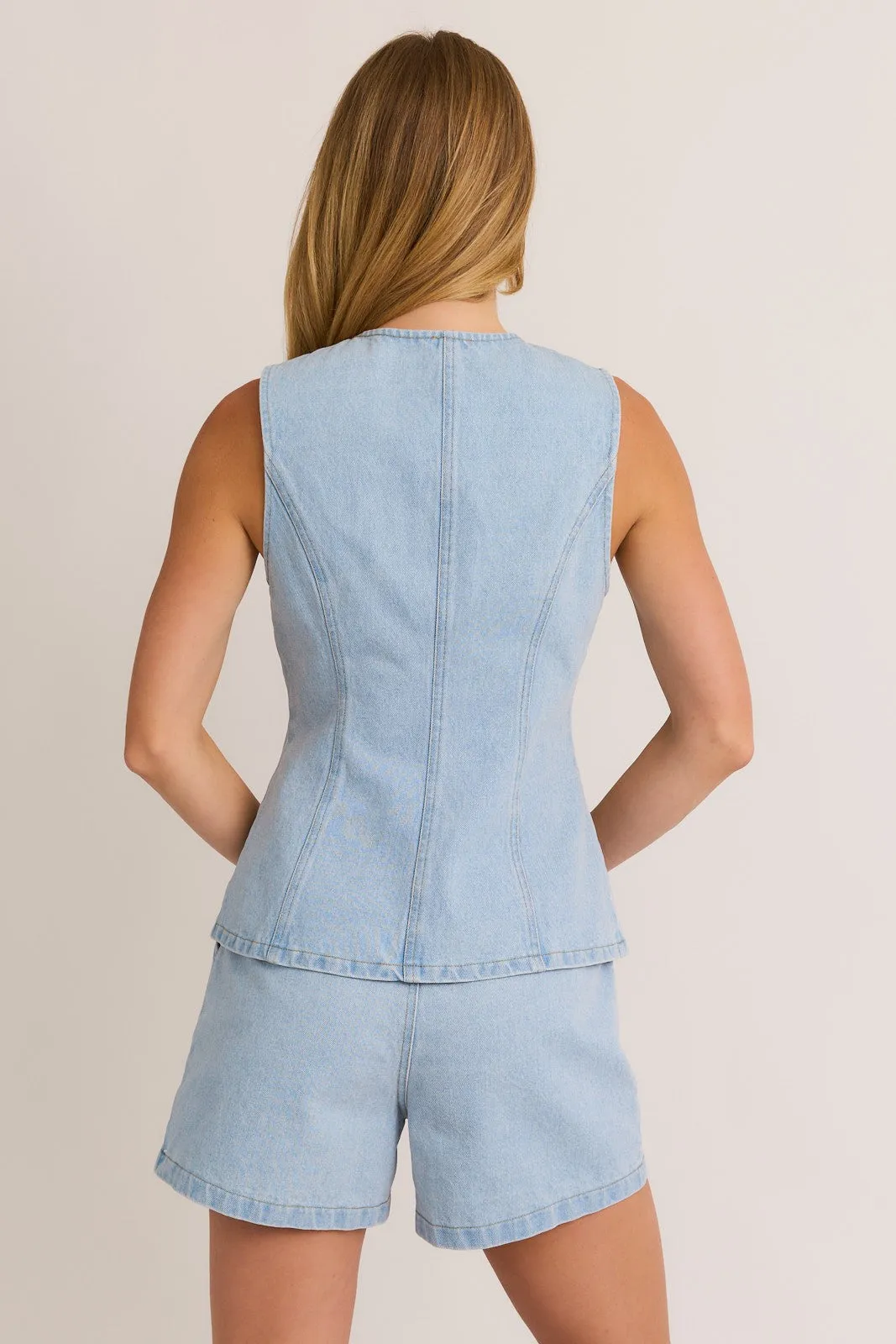 Button Front Sleeveless Denim Top
