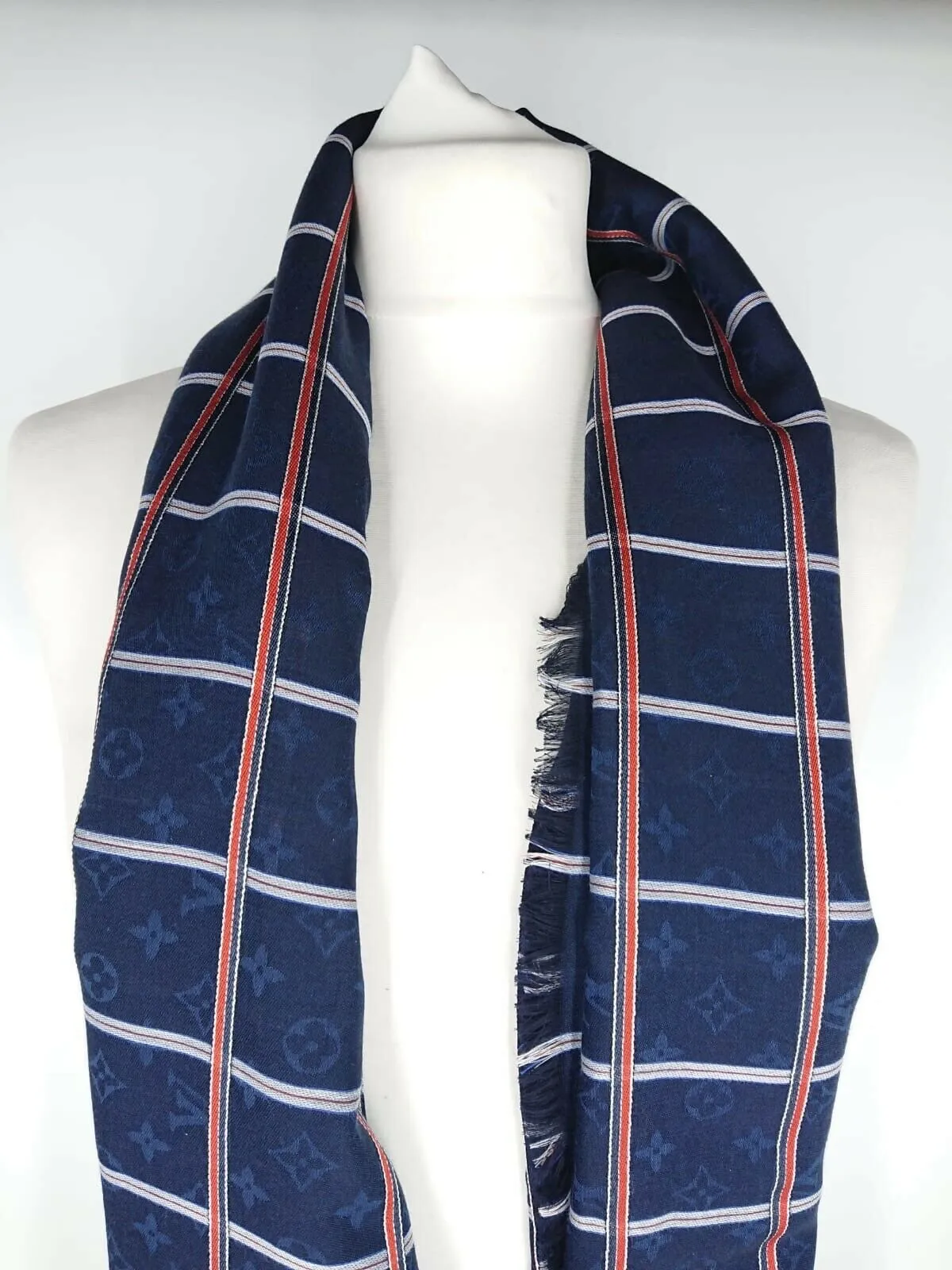 Carre Check Marine Monogram Scarf