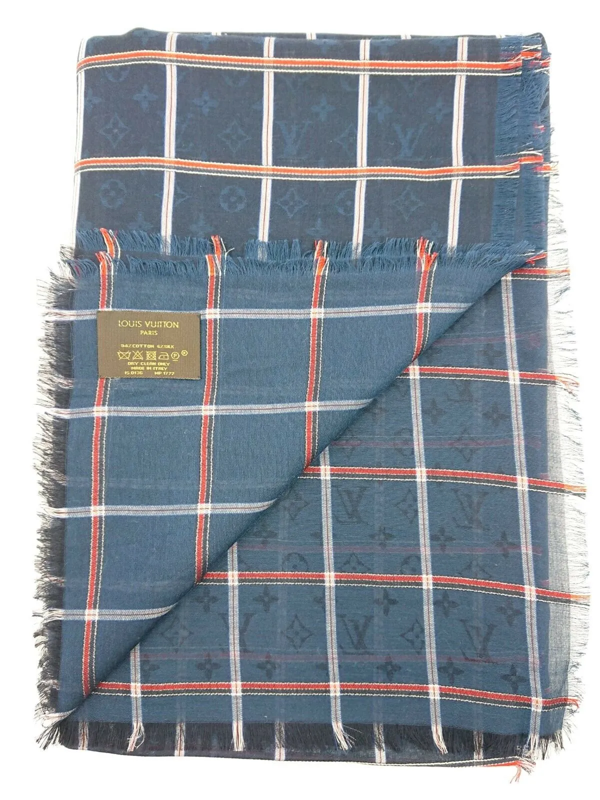 Carre Check Marine Monogram Scarf