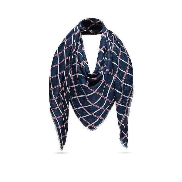 Carre Check Marine Monogram Scarf