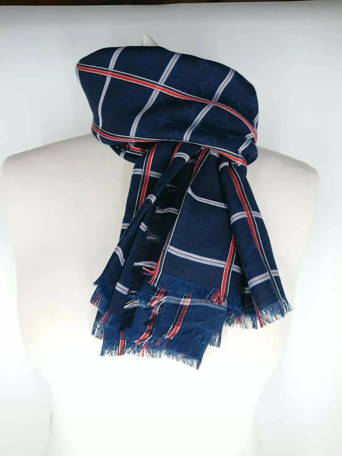 Carre Check Marine Monogram Scarf