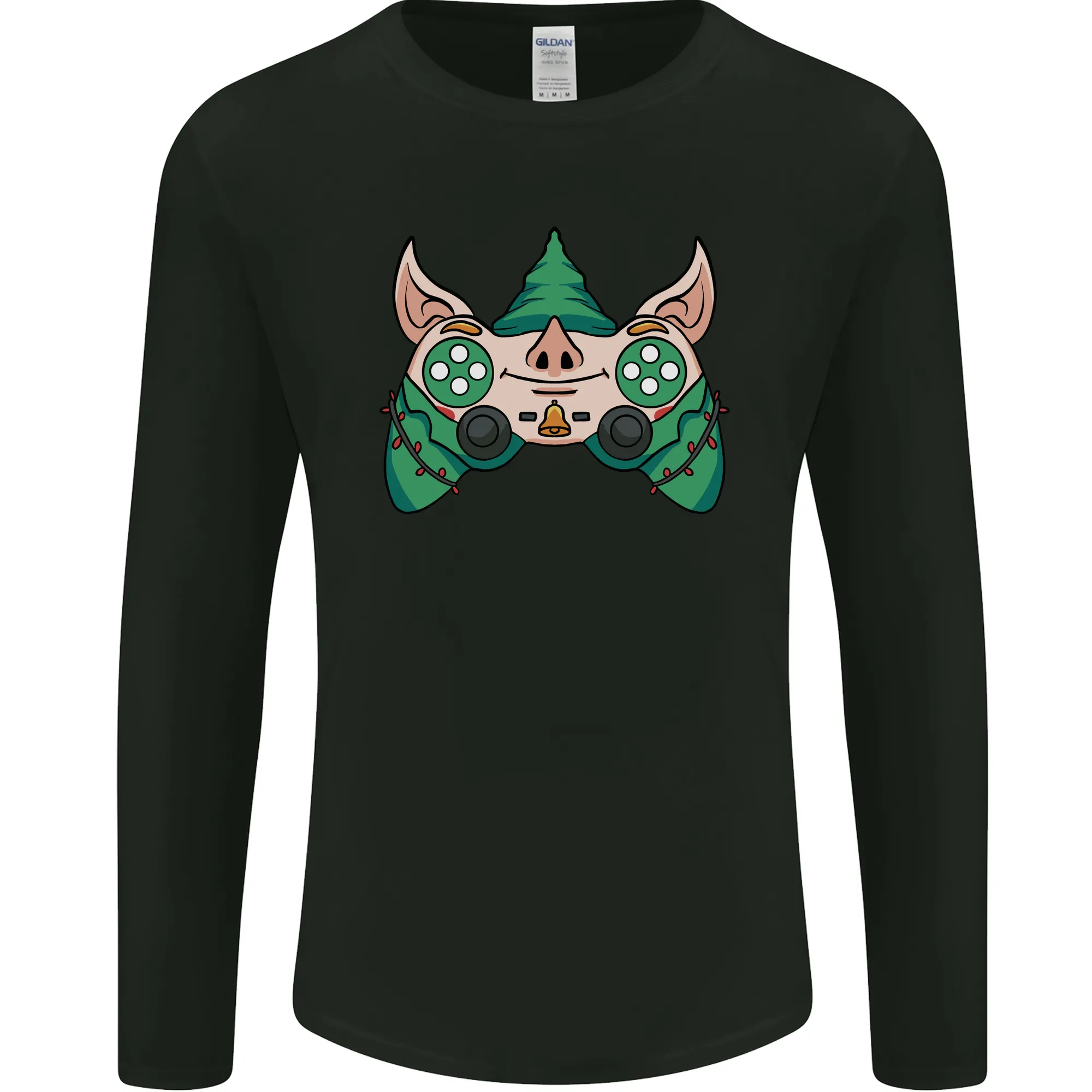 Christmas Elf Video Game Controller Joypad Xmas Mens Long Sleeve T-Shirt