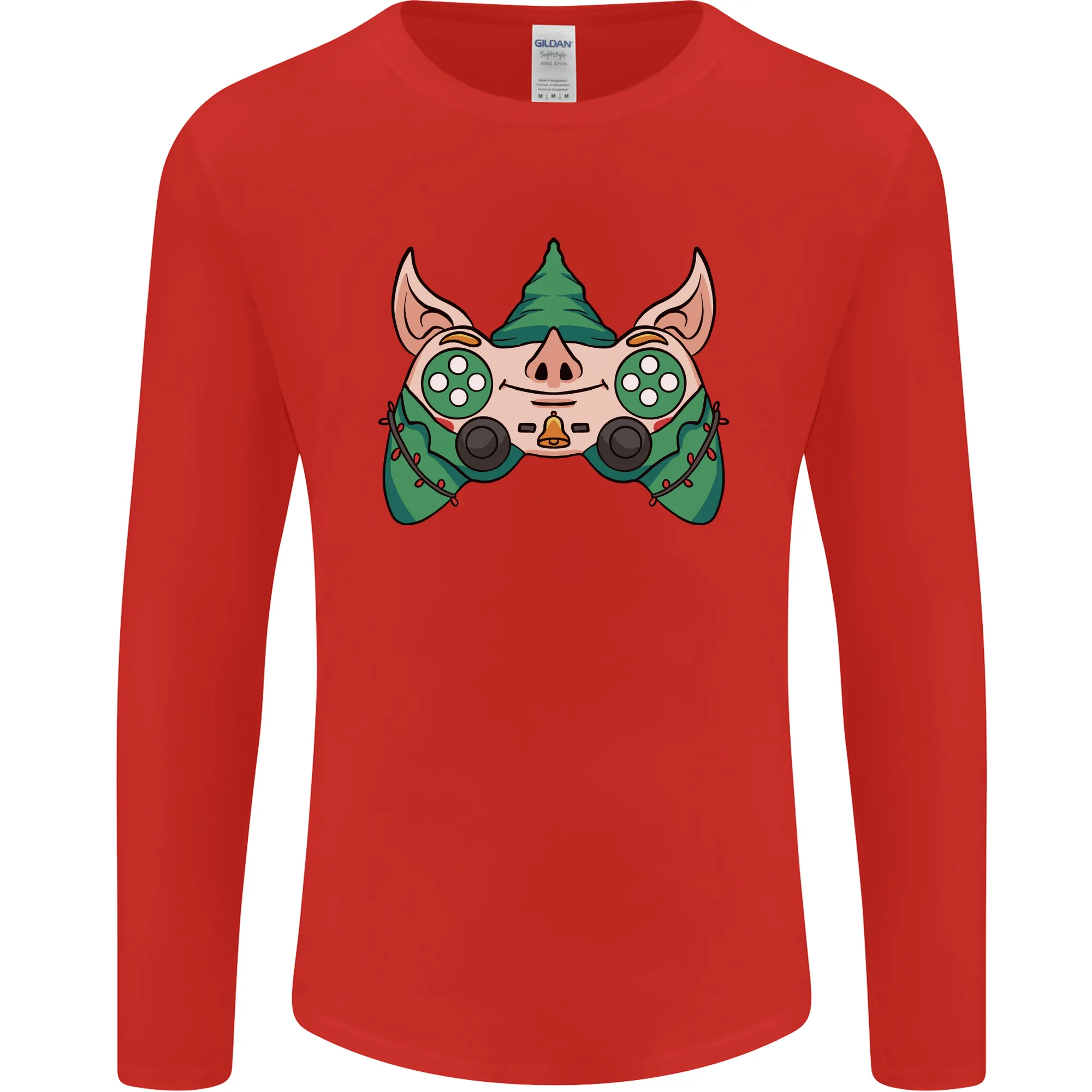 Christmas Elf Video Game Controller Joypad Xmas Mens Long Sleeve T-Shirt