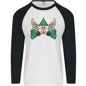 Christmas Elf Video Game Controller Joypad Xmas Mens L/S Baseball T-Shirt