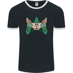 Christmas Elf Video Game Controller Joypad Xmas Mens Ringer T-Shirt FotL