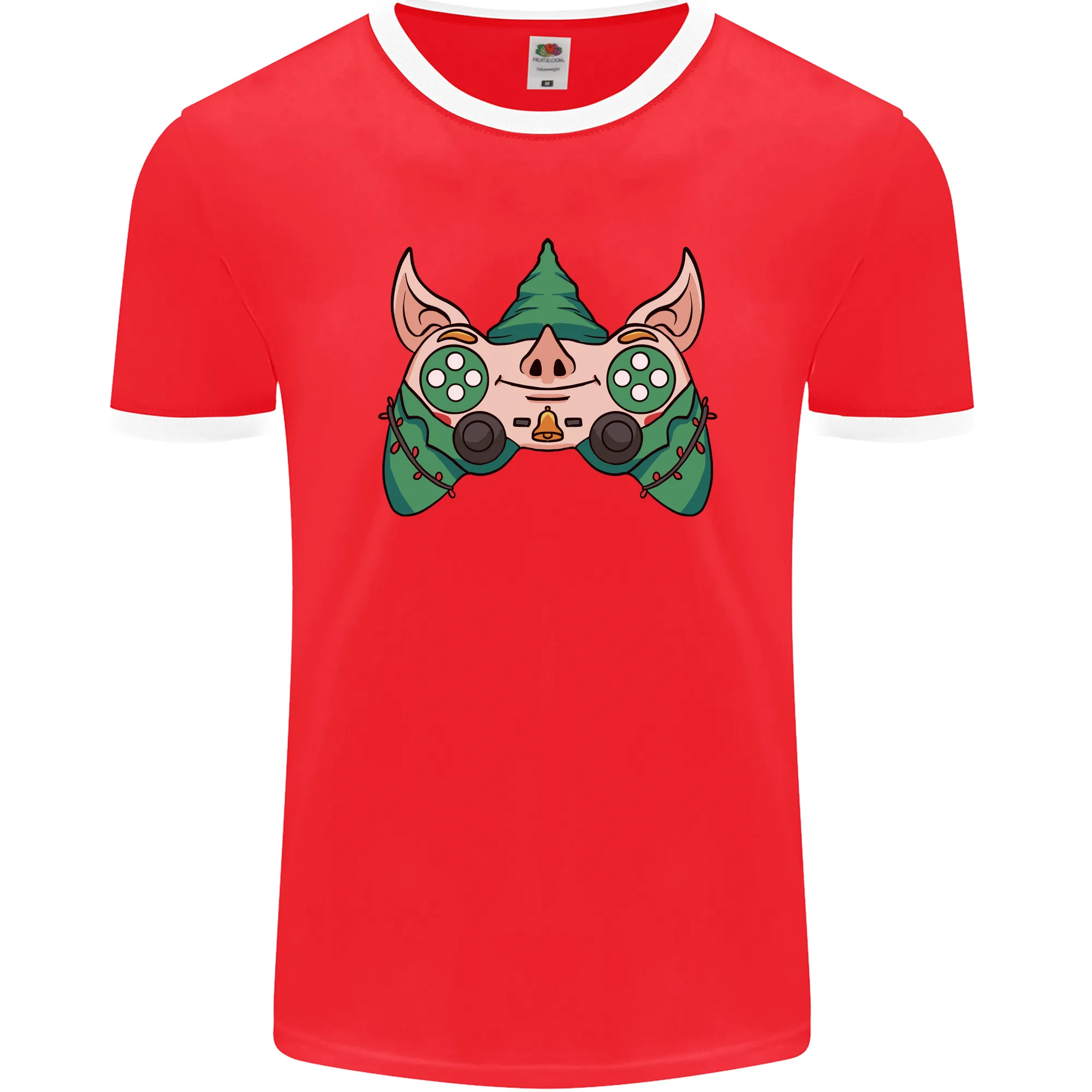 Christmas Elf Video Game Controller Joypad Xmas Mens Ringer T-Shirt FotL