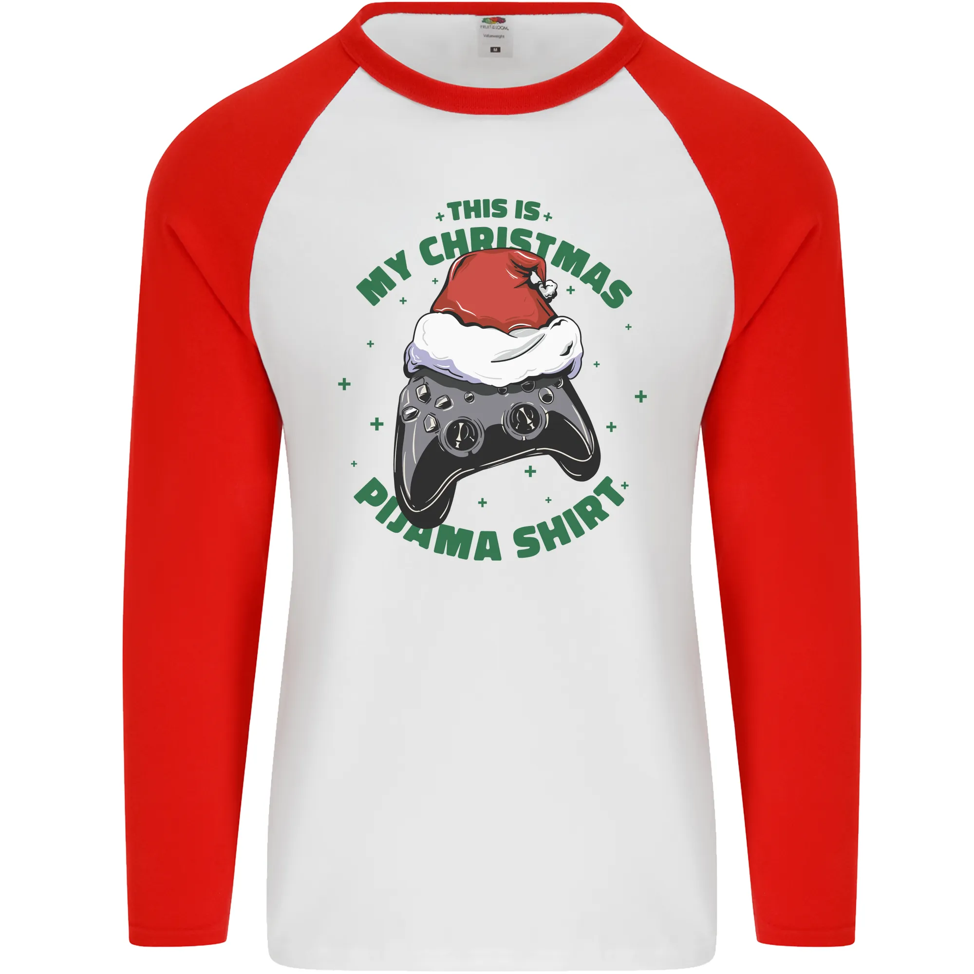 Christmas Gamer Pyjama Video Game Joypad Xmas Mens L/S Baseball T-Shirt
