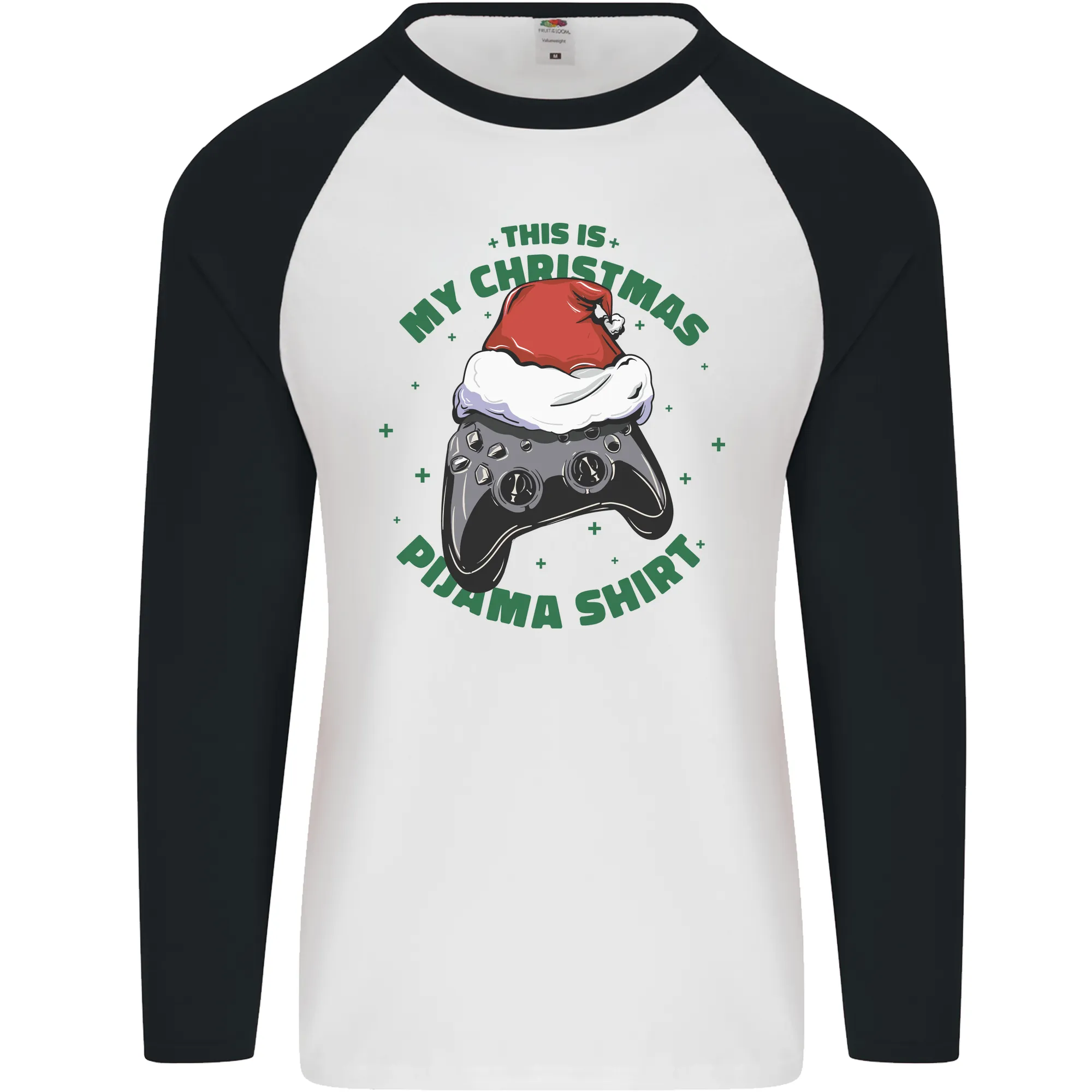 Christmas Gamer Pyjama Video Game Joypad Xmas Mens L/S Baseball T-Shirt